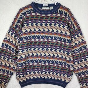 Steeple Chase Vintage 90s Geometric Abstract Knit Crewneck Sweater Mens Large